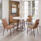 Conjunto Sala de Jantar Mesa Redonda 100cm Base Omega Tampo MDF Laca com Vidro Malibu Marrom Conjunto Sala de Jantar Mesa Redonda 100cm Base Omega Tampo MDF Laca com Vidro Malibu Marrom
