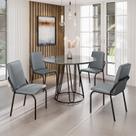 Conjunto Sala de Jantar Mesa Redonda 100cm Base Omega Tampo Mdf Laca com Vidro Malibu Conjunto Sala de Jantar Mesa Redonda 100cm Base Omega Tampo Mdf Laca com Vidro Malibu