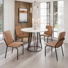 Conjunto Sala de Jantar Mesa Redonda 100cm Base Omega Tampo Mdf Laca com Vidro Malibu