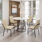 Conjunto Sala de Jantar Mesa Redonda 100cm Base Omega Tampo Mdf Laca com Vidro Malibu Conjunto Sala de Jantar Mesa Redonda 100cm Base Omega Tampo Mdf Laca com Vidro Malibu