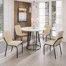 Conjunto Sala de Jantar Mesa Redonda 100cm Base Omega Tampo MDF Laca com Vidro Malibu Preto/Creme