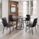 Conjunto Sala de Jantar Mesa Redonda 100cm Base Omega Tampo MDF Laca com Vidro Malibu Preto Conjunto Sala de Jantar Mesa Redonda 100cm Base Omega Tampo MDF Laca com Vidro Malibu Preto
