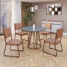 Conjunto Sala de Jantar Mesa Redonda 100cm Base Omega Tampo MDF Laca com Vidro Napoli Marrom Conjunto Sala de Jantar Mesa Redonda 100cm Base Omega Tampo MDF Laca com Vidro Napoli Marrom