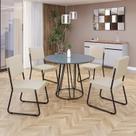 Conjunto Sala de Jantar Mesa Redonda 100cm Base Omega Tampo Mdf Laca com Vidro Napoli