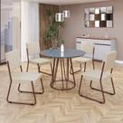 Conjunto Sala de Jantar Mesa Redonda 100cm Base Omega Tampo Mdf Laca com Vidro Napoli