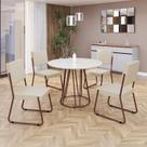 Conjunto Sala de Jantar Mesa Redonda 100cm Base Omega Tampo Mdf Laca com Vidro Napoli Conjunto Sala de Jantar Mesa Redonda 100cm Base Omega Tampo Mdf Laca com Vidro Napoli