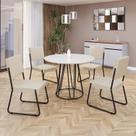 Conjunto Sala de Jantar Mesa Redonda 100cm Base Omega Tampo MDF Laca com Vidro Napoli Preto/Creme Conjunto Sala de Jantar Mesa Redonda 100cm Base Omega Tampo MDF Laca com Vidro Napoli Preto/Creme