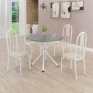 Conjunto Sala de Jantar Mesa Redonda 70cm Tampo Granito Topázio 4 Cadeiras Linda Yescasa Branco/Creme