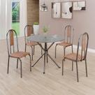 Conjunto Sala de Jantar Mesa Redonda 70cm Tampo Granito Topázio 4 Cadeiras Linda Yescasa Prata/Marrom