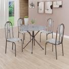 Conjunto Sala de Jantar Mesa Redonda 75cm Tampo Granito Ocre 4 Cadeiras Linda Yescasa Prata/Paraopeba