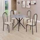 Conjunto Sala de Jantar Mesa Redonda 75cm Tampo Granito Ocre 4 Cadeiras Linda Yescasa Preto/Creme/Fosco