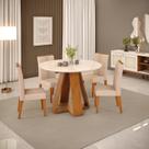 Conjunto Sala de Jantar Mesa Redonda Kiara Tampo de Vidro com 4 Cadeiras Yasmin Marrom/Freijó/Off White/Veludo Kraft