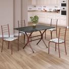 Conjunto Sala de Jantar Mesa Retangular 100x60cm Tampo Ardósia Indiana 4 Cadeiras Rio