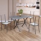 Conjunto Sala de Jantar Mesa Retangular 100x60cm Tampo Granito Ocre 4 Cadeiras Rio