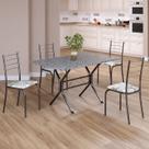 Conjunto Sala de Jantar Mesa Retangular 100x60cm Tampo Granito Ocre 4 Cadeiras Rio