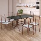 Conjunto Sala de Jantar Mesa Retangular 140x75cm Tampo Ardósia Indiana 6 Cadeiras Rio