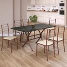 Conjunto Sala de Jantar Mesa Retangular 140x75cm Tampo Ardósia Indiana 6 Cadeiras Rio