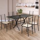 Conjunto Sala de Jantar Mesa Retangular 140x75cm Tampo Ardósia Indiana 6 Cadeiras Rio