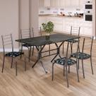 Conjunto Sala de Jantar Mesa Retangular 140x75cm Tampo Ardósia Indiana 6 Cadeiras Rio