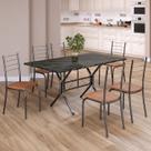 Conjunto Sala de Jantar Mesa Retangular 140x75cm Tampo Ardósia Indiana 6 Cadeiras Rio