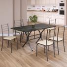 Conjunto Sala de Jantar Mesa Retangular 140x75cm Tampo Ardósia Indiana 6 Cadeiras Rio