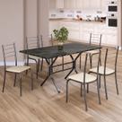 Conjunto Sala de Jantar Mesa Retangular 140x75cm Tampo Ardósia Indiana 6 Cadeiras Rio