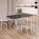 Conjunto Sala de Jantar Mesa Retangular 140x75cm Tampo Ardósia Indiana 6 Cadeiras Rio