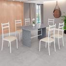 Conjunto Sala de Jantar Mesa Retangular 140x75cm Tampo Granito Ocre 6 Cadeiras Marselha