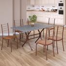 Conjunto Sala de Jantar Mesa Retangular 140x75cm Tampo Granito Ocre 6 Cadeiras Rio