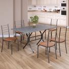 Conjunto Sala de Jantar Mesa Retangular 140x75cm Tampo Granito Ocre 6 Cadeiras Rio