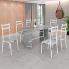Conjunto Sala de Jantar Mesa Retangular 140x75cm Tampo Granito Topázio 6 Cadeiras Marselha Branco/Paraopeba Conjunto Sala de Jantar Mesa Retangular 140x75cm Tampo Granito Topázio 6 Cadeiras Marselha Branco/Paraopeba