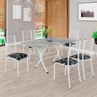 Conjunto Sala de Jantar Mesa Retangular 140x75cm Tampo Granito Topázio 6 Cadeiras Paraty Branco/Preto Floral
