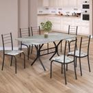 Conjunto Sala de Jantar Mesa Retangular 140x75cm Tampo Granito Topázio 6 Cadeiras Rio