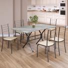 Conjunto Sala de Jantar Mesa Retangular 140x75cm Tampo Granito Topázio 6 Cadeiras Rio
