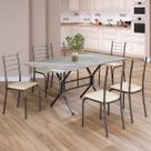 Conjunto Sala de Jantar Mesa Retangular 140x75cm Tampo Granito Topázio 6 Cadeiras Rio Conjunto Sala de Jantar Mesa Retangular 140x75cm Tampo Granito Topázio 6 Cadeiras Rio