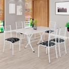 Conjunto Sala de Jantar Mesa Retangular 140x75cm Tampo Madeira MDP Off White 6 Cadeiras Paraty Branco/Preto Floral