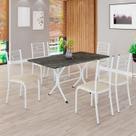 Conjunto Sala de Jantar Mesa Retangular 140x75cm Tampo Pedra Ardósia Indiana 6 Cadeiras Paraty