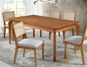 Conjunto Sala de Jantar Mesa Retangular 250cm com 8 Cadeiras Estofadas com Encosto em Tela Rattan Conjunto Sala de Jantar Mesa Retangular 250cm com 8 Cadeiras Estofadas com Encosto em Tela Rattan