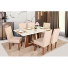 Conjunto Sala de Jantar Mesa Retangular Vitória com 6 Cadeiras Helena com Apliques Conjunto Sala de Jantar Mesa Retangular Vitória com 6 Cadeiras Helena com Apliques