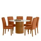Conjunto Sala de Jantar Mesa Serena 135X135 6 Cadeiras Serena Ype/Offwhite/Bouclé Damasco