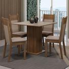 Conjunto Sala De Jantar Mesa Tampo De Madeira 4 Cadeiras Rustic/crema/sintético Bege Claire Madesa