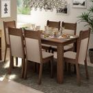 Conjunto Sala de Jantar Mesa Tampo de Madeira 6 Cadeiras Rustic/Crema/Bege Jaíne Madesa