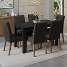 Conjunto Sala de Jantar Mesa Tampo de Madeira 6 Cadeiras Rustic/Preto/Oxford Allegro Madesa
