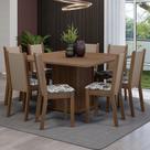 Conjunto Sala de Jantar Mesa Tampo de Madeira 8 Cadeiras Rustic/Crema/Hibiscos Marisa Madesa