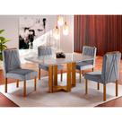 Conjunto Sala de Jantar Mesa Tampo de Vidro 4 Cadeiras Lisboa Mundial Móveis Mel/Cinza