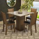 Conjunto Sala de Jantar Mesa Tampo de Vidro 4 Cadeiras Rustic/Crema/Preto Perla Madesa