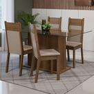 Conjunto Sala de Jantar Mesa Tampo de Vidro 4 Cadeiras Rustic/Crema/Sintético Bege Savana Madesa Conjunto Sala de Jantar Mesa Tampo de Vidro 4 Cadeiras Rustic/Crema/Sintético Bege Savana Madesa