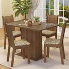 Conjunto Sala de Jantar Mesa Tampo de Vidro 4 Cadeiras Rustic/Lírio Bege Camélia Madesa