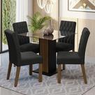 Conjunto Sala De Jantar Mesa Tampo De Vidro 4 Cadeiras Rustic Preto Oxford Noemi Madesa