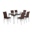 Conjunto Sala de Jantar Mesa Tampo de Vidro 6 Cadeiras Aço Tokio Yescasa Marrom/Cromado/Tex Conjunto Sala de Jantar Mesa Tampo de Vidro 6 Cadeiras Aço Tokio Yescasa Marrom/Cromado/Tex